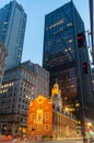 Old State House and the skyscrapers of the Financial District at night in Boston, Massachusetts, USA Royalty Free Stock Photo