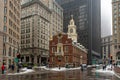 Old State House and the skyscrapers of the Financial District at night in Boston, Massachusetts, USA Royalty Free Stock Photo