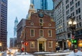 Old State House and the skyscrapers of the Financial District at night in Boston, Massachusetts, USA Royalty Free Stock Photo