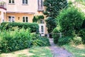 Old Stately Home and pretty gated garden along the Rhine River in Koblenz, Germany.