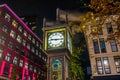 Old Steam Clock in Vancouver`s historic Gastown district at night Royalty Free Stock Photo