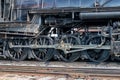 Old steam engine iron train detail close up