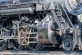 Old steam engine iron train detail close up