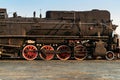 Old steam engine train and parts close-up Royalty Free Stock Photo