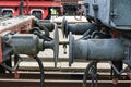 Old steam locomotive. Detail and close up of huge wheels. Royalty Free Stock Photo