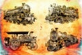 Old steam locomotive engine retro vintage funny arwork