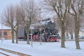 Old steam locomotive in the snow in Tapa station