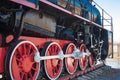 Old steam locomotive, steam transport, retro steam locomotive. The technique to which humanity owes its progress Royalty Free Stock Photo