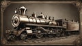 old steam locomotive a steampunk, Retro train, vintage emblem, label Vector illustration Royalty Free Stock Photo