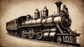 old steam locomotive a steampunk, Retro train, vintage emblem, label Vector illustration Royalty Free Stock Photo