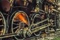 Old steam locomotive wheel and rods Royalty Free Stock Photo