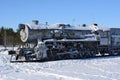 Old steam locomotive in winter Royalty Free Stock Photo