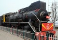Old steam locomotive at Yantai railway station.