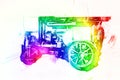 Old steam tractor, train, photography, rusty, wagon, art, illustration, drawing, sketch, antique, retro, vintage. Royalty Free Stock Photo