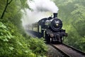 old steam train approaching in dense mist