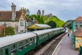 Old steam train in Corfe Castle railway station Royalty Free Stock Photo