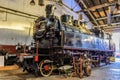 Old steam train engine parked in the railway museum Royalty Free Stock Photo