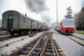 Old steam train and new electric train Royalty Free Stock Photo