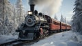 Old Steam Train Running Through The Woods of Winter Snow Background Royalty Free Stock Photo