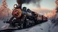 Old Steam Train Running Through The Woods of Winter Snow Background Royalty Free Stock Photo