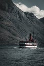 Old steamer on lake wakatipu sailing into harbor