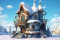 Old steampunk snow stone house. Generate Ai Royalty Free Stock Photo