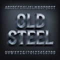 Old Steel alphabet font. 3D metal letters and numbers. Royalty Free Stock Photo