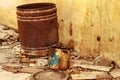 Old steel drum,close up,selective focus Royalty Free Stock Photo