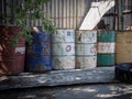 Old steel petrol barrels in Chernobyl Exclusion Zone