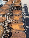 Old steel tractor seats, bar stools Royalty Free Stock Photo