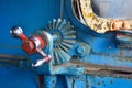 Old steering gear in a steam locomotive, steering gear close up