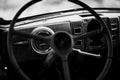 Old Steering Wheel and Dashboard Royalty Free Stock Photo