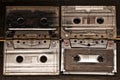 Old stereo cassette tapes with music records songs listen Royalty Free Stock Photo