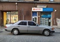 Classic elegant old grey sedan car Mercedes Benz 250 right side view parked