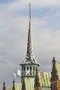 Old stock exchange tower with twisted dragons. Copenhague architecture