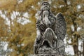 Old stone angel on a background of autumn trees death concept Royalty Free Stock Photo