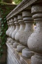 old stone balusters handrail close-up. selective focus