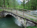 The old stone bridge across the Thur River in Unterwasser Royalty Free Stock Photo