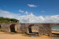 Old stone bridge on El Sardinero beach in Santander, Spain Royalty Free Stock Photo