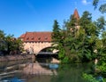 Old stone bridge in Nuremberg, Franconia, Germany. Royalty Free Stock Photo