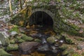 Old stone bridge over Konsky creek in winter day in Sumava national park