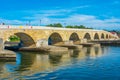 Old stone bridge over river Danube in Regensburg, Germany Royalty Free Stock Photo