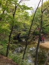 old stone bridge over the river view through the trees Royalty Free Stock Photo