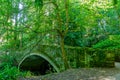 Old stone bridge over stream in Desmond Dene park, Newcastle, UK Royalty Free Stock Photo