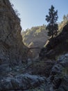 Old stone bridge at ravine of the Barranco de las Angustias canyon at hiking trail Caldera de Taburiente, La Palma