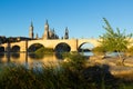 Old stone bridge in sunny morning. Zaragoza Royalty Free Stock Photo