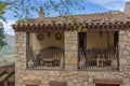 Old stone building with a balkony at Siurana. Priorat, Catalonia,