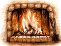 Old Stone Burning Fireplace