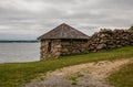 Old stone cabin on seashore in the historic Blithewold Mansion, Gardens & Arboretum Royalty Free Stock Photo