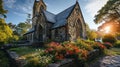 Old Stone Church with Beautiful Garden - AI Generated